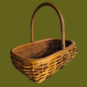 Vintage 1970s Wicker Gathering Basket, Made in Phillipines